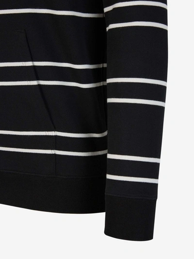 Shop Saint Laurent Striped Hood Sweatshirt In Negre