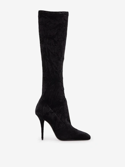 Shop Saint Laurent Talia Velvet Boots In Black