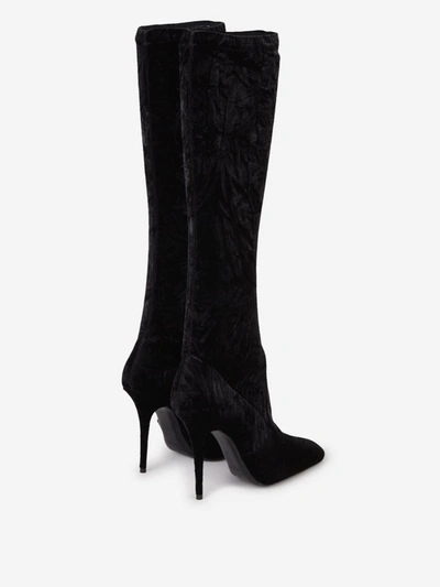 Shop Saint Laurent Talia Velvet Boots In Black