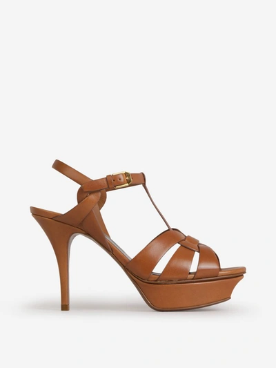 Shop Saint Laurent Tribute Platform Sandals In Camel