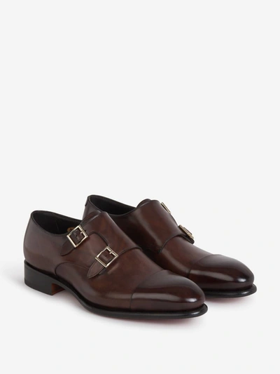 Shop Santoni Double Buckle Shoes In Brown
