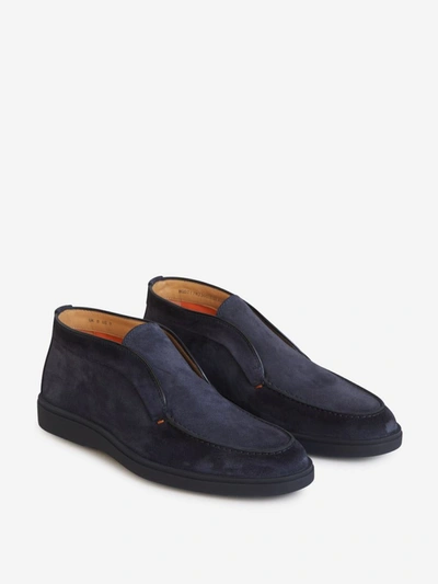 Shop Santoni High Suede Leather Boots In Blau Nit