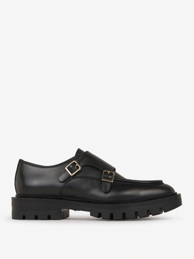Shop Santoni Leather Buckles Loafers In Negre