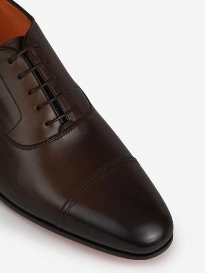 Shop Santoni Leather Oxford Shoes In Dark Brown