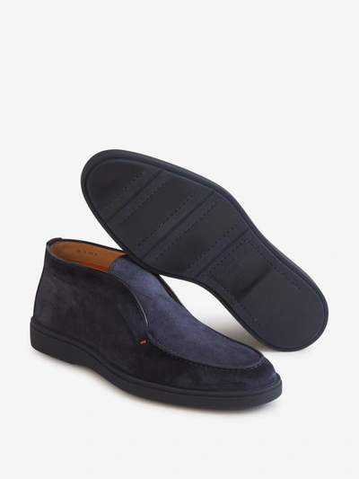 Shop Santoni High Suede Leather Boots In Blau Nit