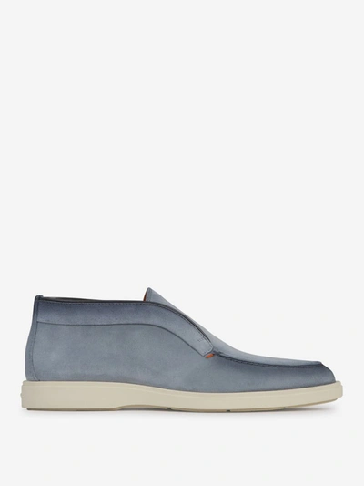 Shop Santoni High Leather Loafers In Blau Denim