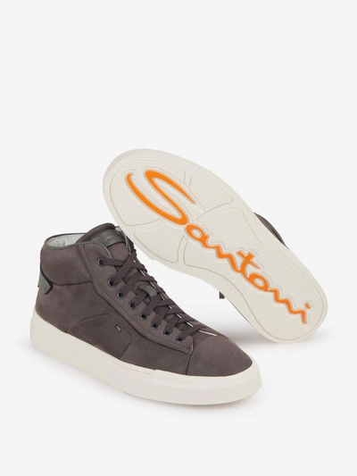 Shop Santoni Leather Paneled Sneakers In High Top Sneakers