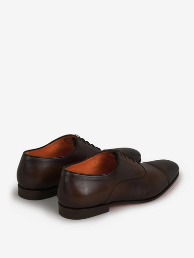 Shop Santoni Leather Oxford Shoes In Dark Brown