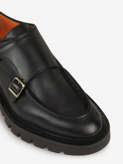 Shop Santoni Leather Buckles Loafers In Negre