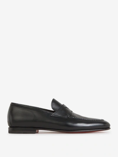Shop Santoni Smooth Leather Loafers In Negre