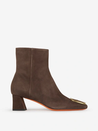 Shop Santoni Suede Leather Boots In Taupe