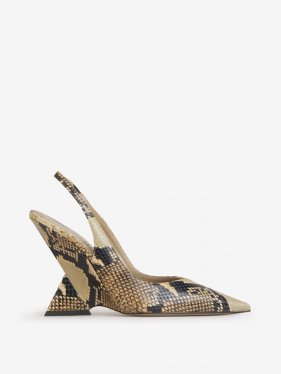 Attico Cheope Python-effect Leather Slingback Pumps In Taupe