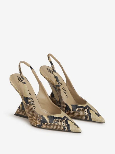 Attico Cheope Python-effect Leather Slingback Pumps In Taupe