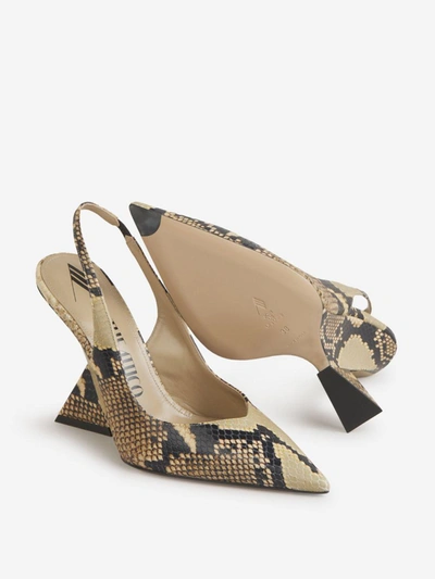 Attico Cheope Python-effect Leather Slingback Pumps In Taupe