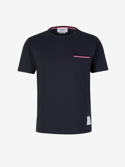 Shop Thom Browne Trims Pocket T-shirt In Grey