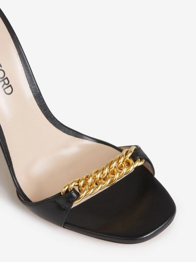 Shop Tom Ford Leather Chain Sandals In Negre