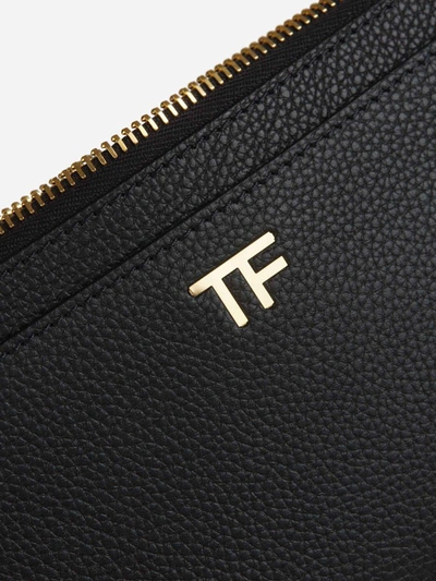Shop Tom Ford Leather Logo Purse In Zip Closure