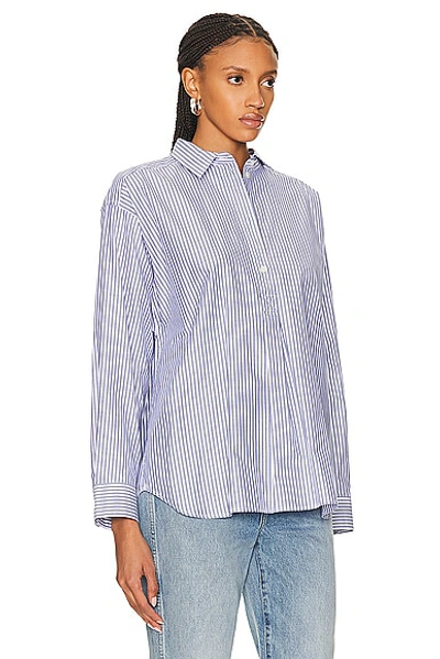 Shop Totême Striped Half Placket Shirt In Blue & White