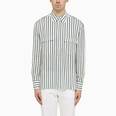 Shop Pt Torino Ottanium Striped Shirt In Silk Blend In Blue