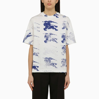 Shop Burberry | White/blue Cotton T-shirt With Logo