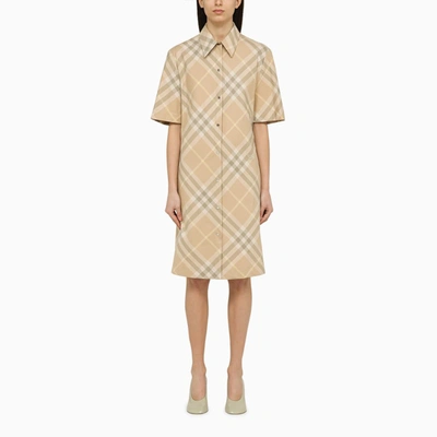 Shop Burberry | Check Pattern Cotton Chemisier Dress In Beige