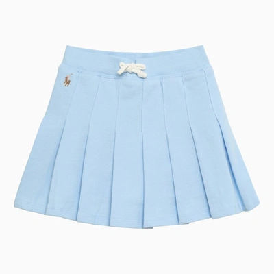 Shop Polo Ralph Lauren Light Blue Cotton Pleated Miniskirt