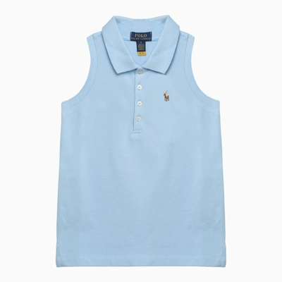 Shop Polo Ralph Lauren Light Blue Sleeveless Cotton Polo Shirt