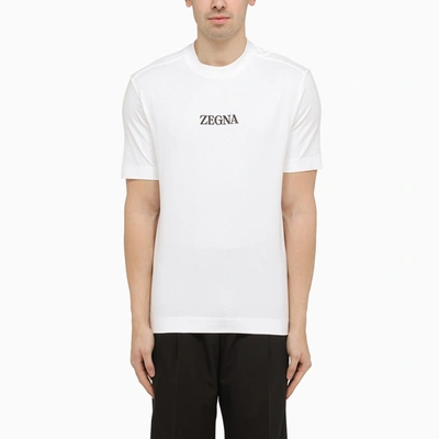 Shop Zegna White Crew Neck T-shirt With Logo In Black