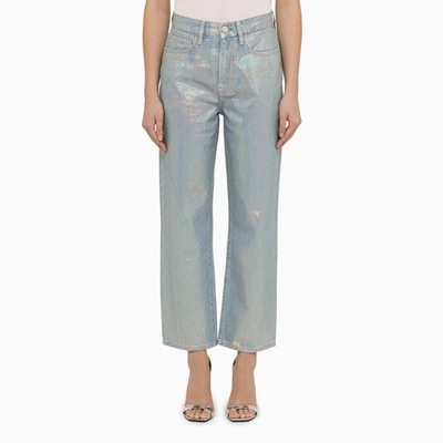Shop Frame | La Jane Cropped Jeans In Hologram Denim In Light Blue