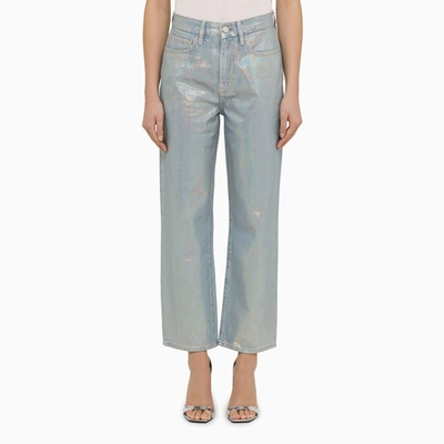 Shop Frame La Jane Cropped Jeans In Hologram Denim In Light Blue