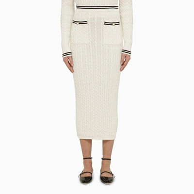 Shop Alessandra Rich | White Cotton Plaited Midi Skirt