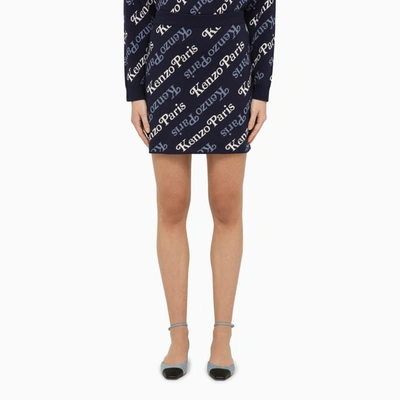 Shop Kenzo Midnight Blue Cotton And Wool Mini Skirt In Multicolor