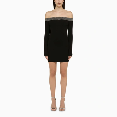 Shop David Koma | Black Viscose Mini Dress With Crystals