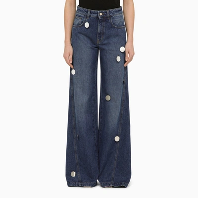 Shop David Koma Wide Denim Jeans With Mirrors In Blue