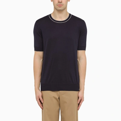 Shop Brunello Cucinelli | Navy Blue Short Sleeves Sweater In Cotton