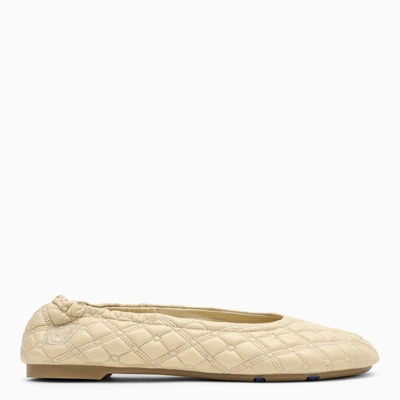 Shop Burberry Sadler Clay-coloured Leather Ballerinas In Beige