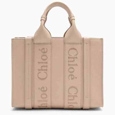 Shop Chloé Woody Mini Pink Leather Bag