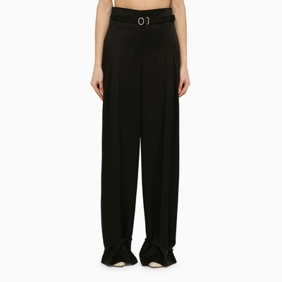 Shop Jil Sander Black Tailored Trousers With Belt In Beige
