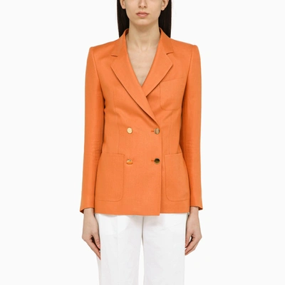 Shop Tagliatore Orange Linen Double-breasted Jacket