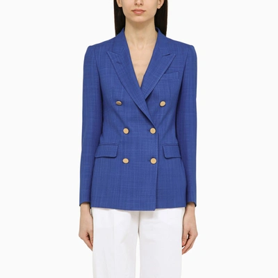 Shop Tagliatore Blue Viscose Blend Double-breasted Jacket