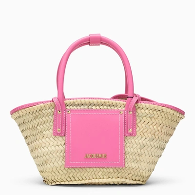 Shop Jacquemus Le Petit Panier Soli Pink Raffia Bag
