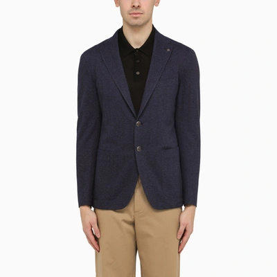 Shop Tagliatore Single-breasted Navy Blue Cotton Jacket