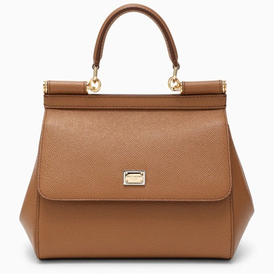 Shop Dolce & Gabbana Beige Sicily Small Handbag In Brown