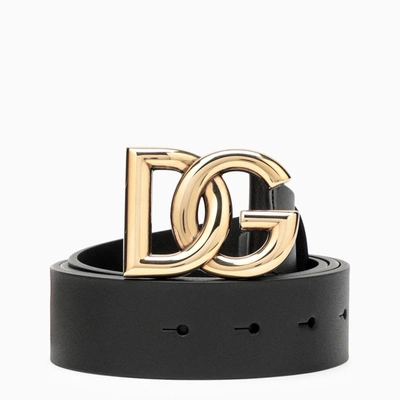 Shop Dolce & Gabbana Black Belt With Rutenium Dg Plaque