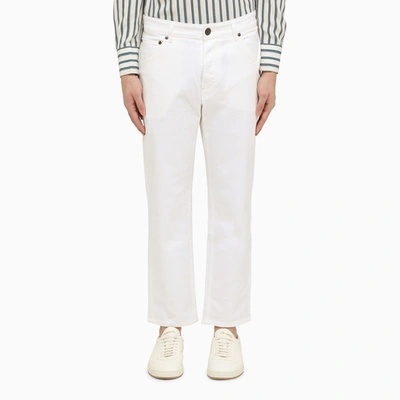 Shop Pt Torino Denim Regular White Cotton Trousers