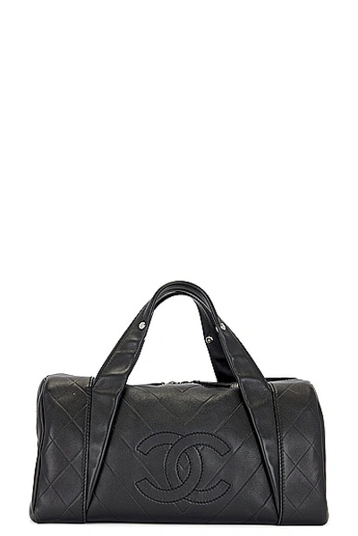 Pre-owned Chanel Lambskin Boston Bag In Black