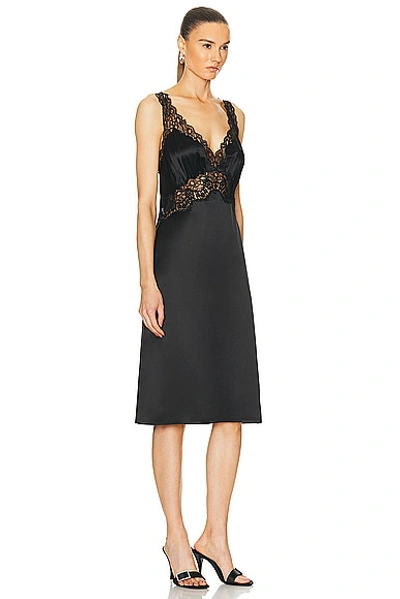 Shop Saint Laurent Satin Lace Dress In Noir