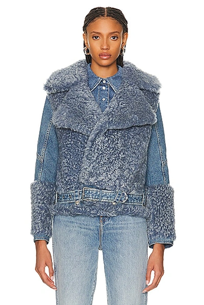 Shop Chloé Shearling & Denim Jacket In Foggy Blue