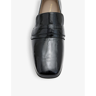 Shop Allsaints Women's Black Sasha Slip-on Patent-leather Loafers