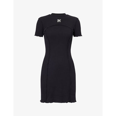 Shop Palm Angels Monogram Brand-embroidered Stretch-cotton Mini Dress In Black